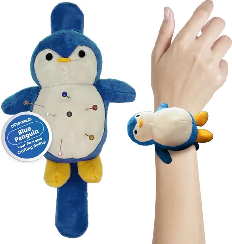 Countables Lindo cojín de muñeca de pingüino para costura, pulseras a presión para alfileres y agujas, suministros y accesorios de costura, soporte