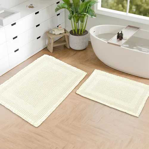 Miniatura 30 de Hiasan Tapete de baño de punto gofre, súper absorbente, antideslizante, con borlas, lavable a máquina, tapete con parte trasera de goma ultra suave