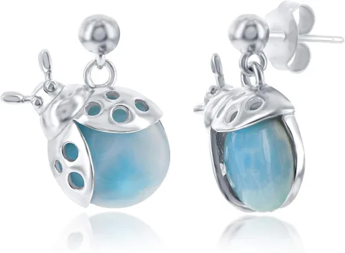 Miniatura 16 de Beaux Bijoux Aretes de plata de ley azul larimar para mujer, joyería natural de larimar, diseño de animales marinos, pez de pulpo de tortuga