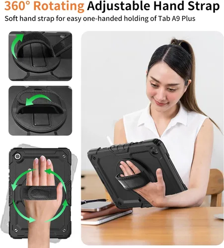 Miniatura 4 de DUNNO Funda para Samsung Galaxy Tab A9+ Plus de 11 pulgadas 2023, a prueba de golpes con protector de pantalla, soporte giratorio de 360°, correa