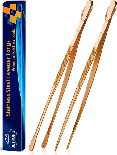 Miniatura 30 de Jetkong 2 pinzas de cocina de 40.6 cm, extra grandes, de acero inoxidable, para alimentos, pinzas de cocina gigantes (color dorado)