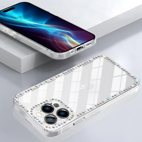 Miniatura 6 de Funda para iPhone 15, diseño de diamantes de imitación con purpurina, bonita para niñas y mujeres, con purpurina brillante y gemas de diseño