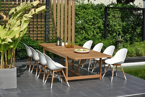 Miniatura 9 de Brampton - Juego de comedor extensible para patio de 9 piezas, madera de eucalipto, ideal para exteriores e interiores
