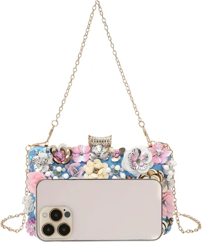 Miniatura 7 de LETODE Bolso de mano de flores para mujer, bolso de fiesta formal, bolso de hombro con correa de cadena