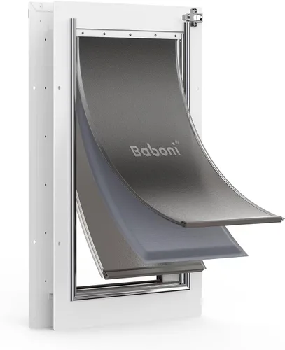 Miniatura 10 de Puerta para mascotas de 3 solapas Baboni para puertas interiores y exteriores, marco de plástico duradero y túnel telescópico, cerradura