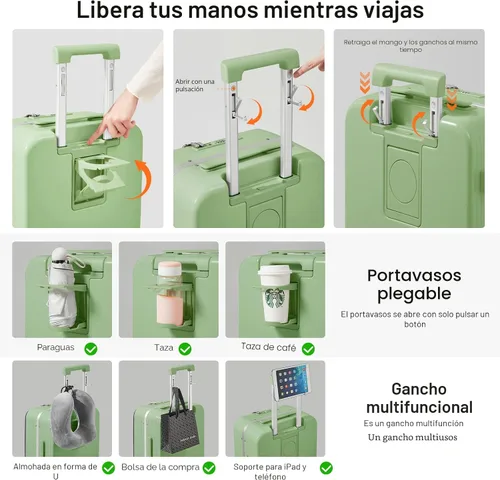 Miniatura 4 de mixi Equipaje PC Hardside Rolling maleta con rueda giratoria, cerradura TSA, soporte para teléfono y vaso, Verde aguacate