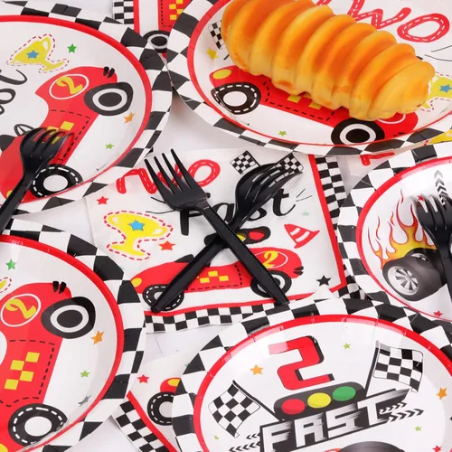 Miniatura 5 de 96 piezas de platos y servilletas Two Fast, decoraciones para fiestas de autos de carreras Racing 2 Fast, juego de platos y servilletas