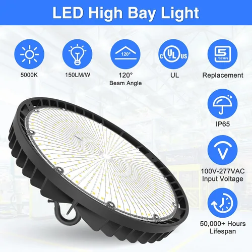 Miniatura 2 de 150W UFO LED alta luz de la bahía 22500LM ETL listado alta bahía LED tienda luces 5000K 0-10V regulable para almacén garaje AC100-277V