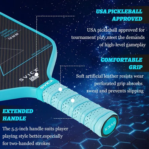Miniatura 7 de Carbon Fiber Pickleball Paddle 16mm – Professional Pickleball Paddles with Superior Control, Power & Spin – Extended Handle for Two-Handed Grip