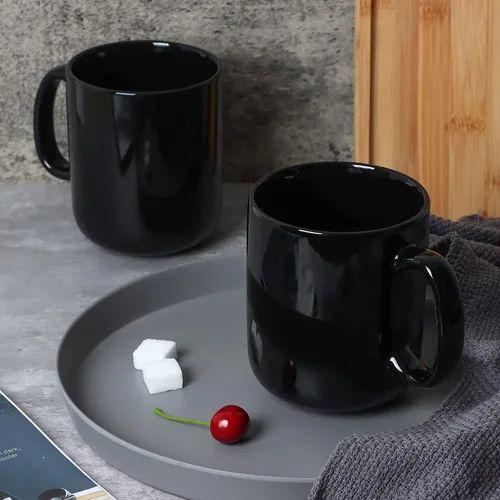 Miniatura 3 de M016 - Taza de café grande de 20 onzas, taza de té grande de cerámica con asa para papá y hombre, juego de 2, color negro