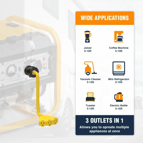 Miniatura 4 de Journeyman Pro - Adaptador de cable de alimentación para generador L5-30 o TT-30P a triple 5-15R, divisor de 30 A a 15A/110 V Cables