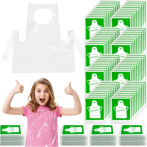 Miniatura 8 de Delantales desechables para niños, delantales de plástico transparente para niños, desechables, impermeables, para pintar, cocinar, 4-12