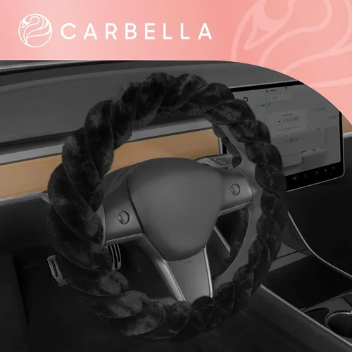 Miniatura 7 de Carbella Funda de volante suave de piel sintética trenzada negra, tamaño estándar de 15 pulgadas, se adapta a la mayoría de vehículos, funda mullida