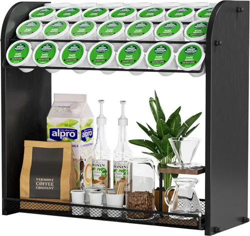 Lixple Soporte de Taza K para Encimera – Organizador de Cápsulas y Accesorio para Barra de Café para el Hogar u Oficina, Fácil de Montar (Negro)