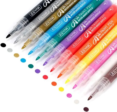 Miniatura 9 de ZEYAR Bolígrafos de pintura acrílica, extrafinos, 24 colores, tinta permanente e impermeable, certificado AP, funciona en roca, madera, vidrio, 24