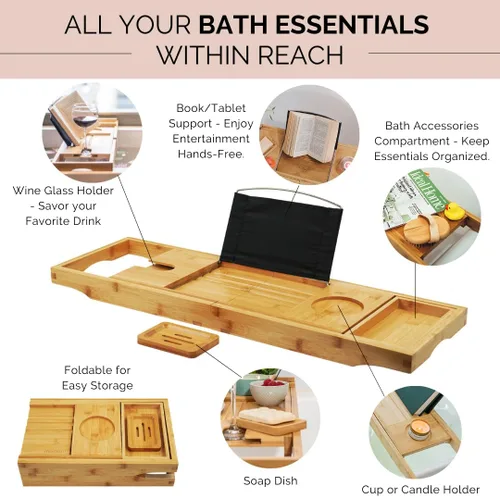 Miniatura 2 de Bandeja Plegable para Bañera - Bandeja de Baño Expandible para Bañera Bandeja de Bañera Segura y Antideslizante para Accesorios de Baño, Set