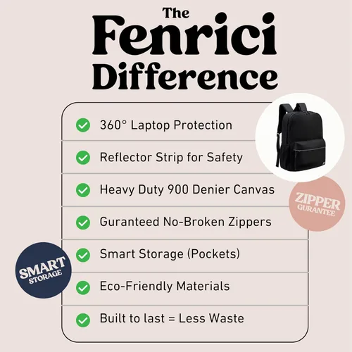Miniatura 6 de Fenrici - Mochila para niñas, niños y adolescentes, mochila reciclada para laptop, de 16 x 13.5 pulgadas, Computadora portátil, M, Negro