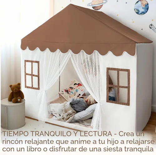 Miniatura 7 de Tienda de campaña para niños con alfombra, tienda de campaña grande para interiores para niñas y niños, tienda de campaña para niños pequeños, Marrón