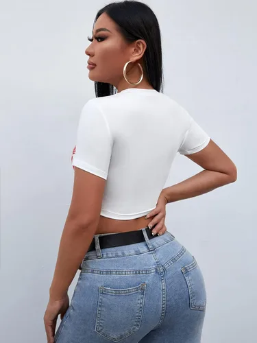Miniatura 2 de SOLY HUX Camiseta corta de manga corta Y2k para mujer, camiseta de verano, Blanco