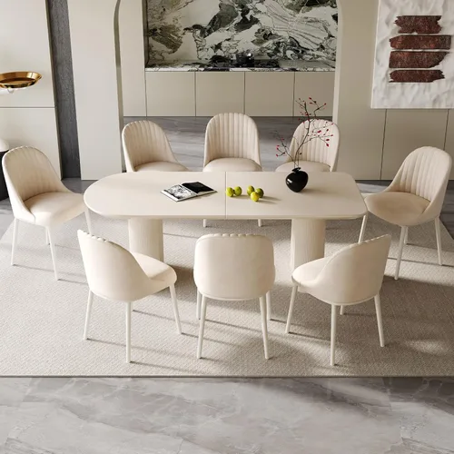 Miniatura 23 de Mesa de comedor negra de 55 pulgadas, una mesa rectangular de extremo redondeado con patas de diseño ondulado para cocina, comedor, oficina en casa