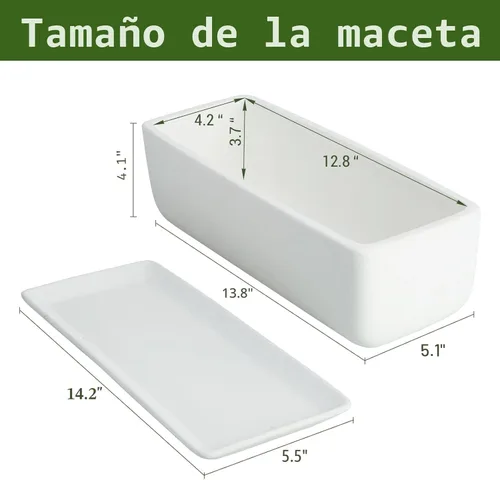 Miniatura 6 de MyGift Maceta de Cerámica de 14 Pulgadas para Plantas de Interior con Agujero de Drenaje, Maceta Rectangular para Suculentas con Caja Abierta