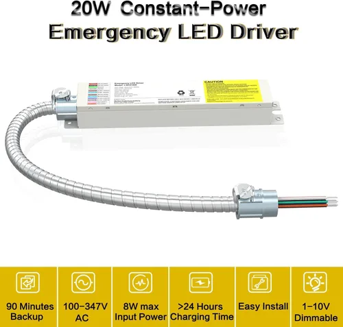 Miniatura 2 de Controlador de emergencia LED de 20 W, 100-347 VCA 175 V CC, tiempo de emergencia de más de 90 minutos, batería de reserva recargable