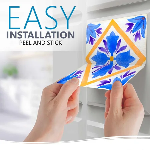Miniatura 6 de Mi Alma Adhesivo para azulejos, fácil aplicación, ideal para baño, cocina, azulejos de pared (azul y naranja, 8 x 8 pulgadas)