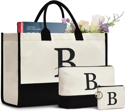Miniatura 43 de Initial Canvas Tote Bag Birthdays Gift for Women Mom Teacher Friend Bridesmaid,Custom for Wedding Beach Holidays