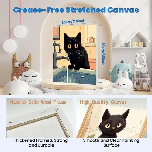 Miniatura 5 de Divertido kit de pintura por números de gato negro para adultos principiantes, paquete de 4 kits de pintura al óleo acrílica de gato negro