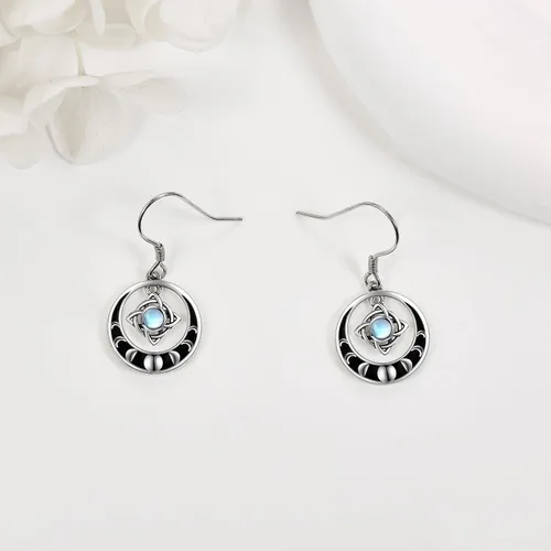 Miniatura 3 de Pendientes de nudo de brujas de plata de ley, aretes de nudo mágico de bruja, piedra lunar, joyería pagana, joyería de fase para mujeres y niñas