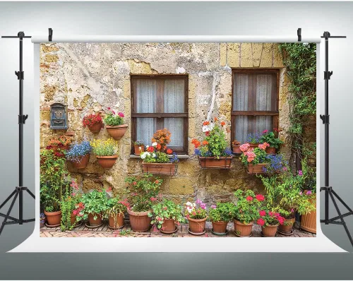 EOA Telón de fondo de flores de pared antigua de la calle toscana italiana de 7 pulgadas de ancho x 5 pies de alto, para fotografía, Italia, ciudad