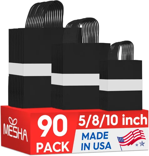 Miniatura 28 de Bolsas de papel blanco MESHA con asas 10x5x13 pulgadas, paquete de 50, grandes bolsas de regalo de papel kraft con asas a granel para pequeñas