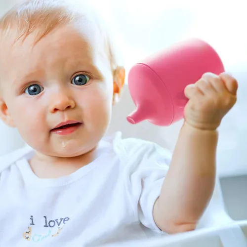 Miniatura 6 de Vasos de silicona antiderrames de 8 onzas para niños pequeños y bebés, aptos para lavavajillas y microondas, paquete de 2 (rosa/gris)