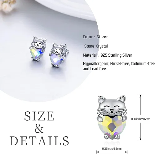 Miniatura 2 de Aretes de plata de ley 925 con diseño de gato, bonitos aretes de gato con diseño de gatito, joyería de regalo para mujeres y niñas, aretes