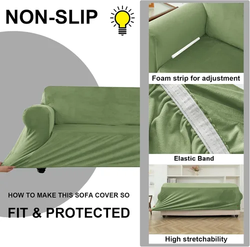 Miniatura 4 de UNBBRRL Fundas de sofá de 3 piezas para sofá, funda de terciopelo elástico para sillón con 1 funda de cojín de asiento y 1 funda de respaldo