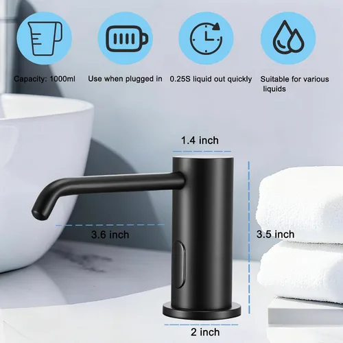 Miniatura 2 de Dispensador automático de jabón sin contacto para fregadero de cocina y baño, dispensador de jabón eléctrico integrado, sensores infrarrojos