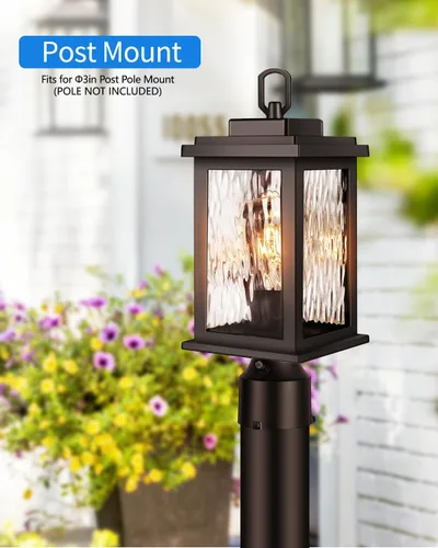 Miniatura 3 de VIANIS Luces de Poste para Exteriores de Bronce Frotado con Aceite Paquete de 2, Postes de Luz del Atardecer al Amanecer para Exteriores con Base