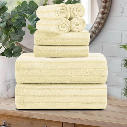 Miniatura 21 de Juego de 8 toallas de baño grandes a rayas estilo cabana color verde militar - Sábana de baño extragrande - 2 toallas de baño, 2 toallas de mano, 4