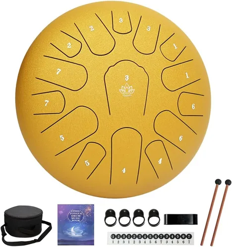 Miniatura 7 de Tambor de lluvia para jardín exterior, tambor de lengua de acero de 12 pulgadas, 15 notas, instrumentos musicales, instrumento de percusión handpan