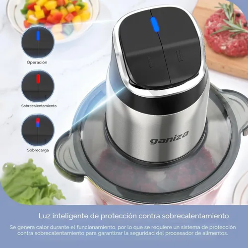 Miniatura 2 de Ganiza Procesador de alimentos, picadora de alimentos y moledora de carne de 2 velocidades con tazones de 8 tazas de acero inoxidable y 8 tazas