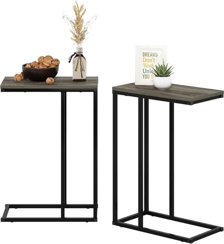 Miniatura 13 de Furinno Turn-N-Tube - Mesa auxiliar en forma de C con ruedas, robre francés gris/negro Roble francés gris/negro.