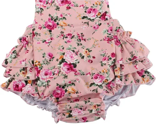 Miniatura 4 de China Rose 50's Floral Ruffles Mamelucos Vestido Sin Respaldo Traje De Baño Traje De B