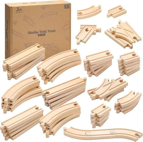 Miniatura 6 de SainSmart Jr. Pista de tren de madera, 8 piezas, expansión de riel compatible con todas las principales marcas de tren de juguete para niños