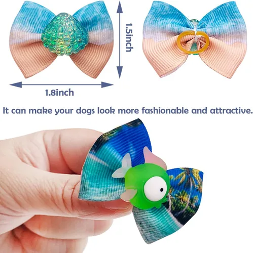 Miniatura 2 de 24 unids/12 pares de lazos para el pelo de perro con banda de goma, patrón de animales marinos de verano para niña, macho, hembra, pequeño, mediano