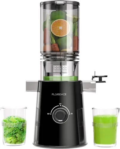 Exprimidor de prensa en frío, máquinas exprimidoras de masticación lenta con conducto de alimentación de 5 pulgadas para frutas y verduras enteras,
