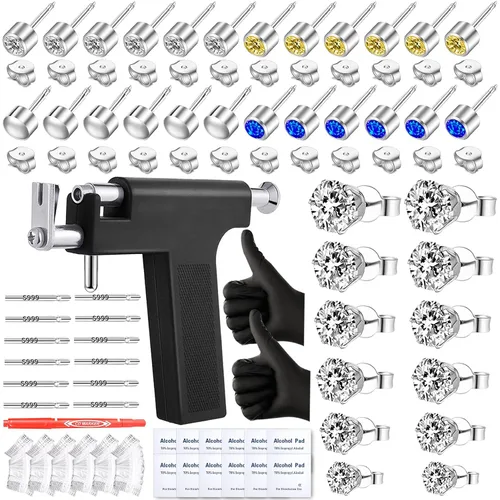 Miniatura 9 de Kit de Pistola Perforadora de Orejas Automática con 18 Pares de Aretes de Circonia Cúbica, Herramientas de Perforación con Pistola Multiusos