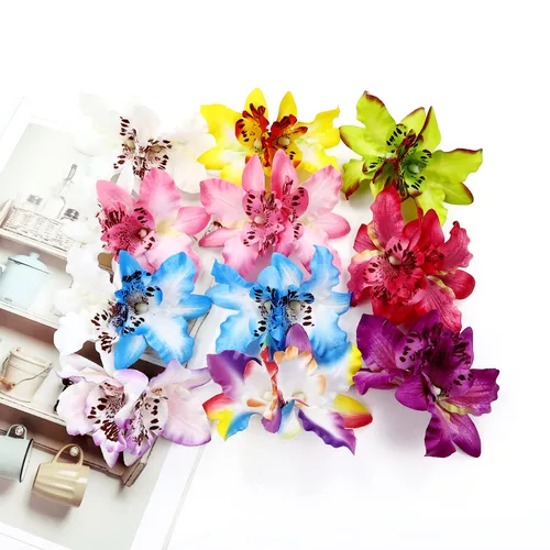 Miniatura 6 de Lawie Paquete de 12 pinzas para el pelo de orquídeas artificiales de seda falsas, pasadores florales con broches de cocodrilo, piezas de cabello