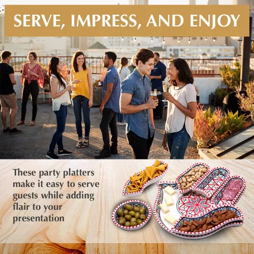 Miniatura 3 de Kamsah Hamsa - Plato para servir – 7 platos coloridos de cerámica pintados a mano para aperitivos, aperitivos, salsas y más – Platos decorativos