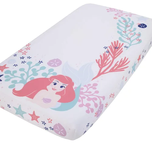 Disney The Little Mermaid Ariel - Sábana bajera ajustable para cuna, coral, aguamarina y blanco, color azul marino
