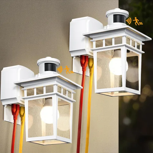 Miniatura 16 de Luces de Porche Exteriores con Sensor de Movimiento con Toma GFCI, 3 Modos de Luminaria Exterior del Anochecer al Amanecer, Luminaria de Iluminación